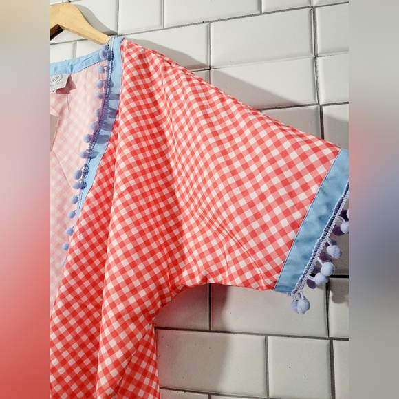 Nwt Little Lamb And Co. Ladies White And Red Checked Open Front Cardigan Blue Po - Picture 2 of 7